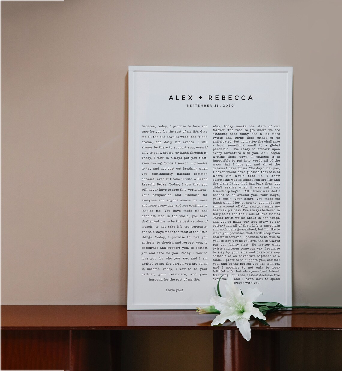 Our Vows Custom Names Dates Wedding Art Print