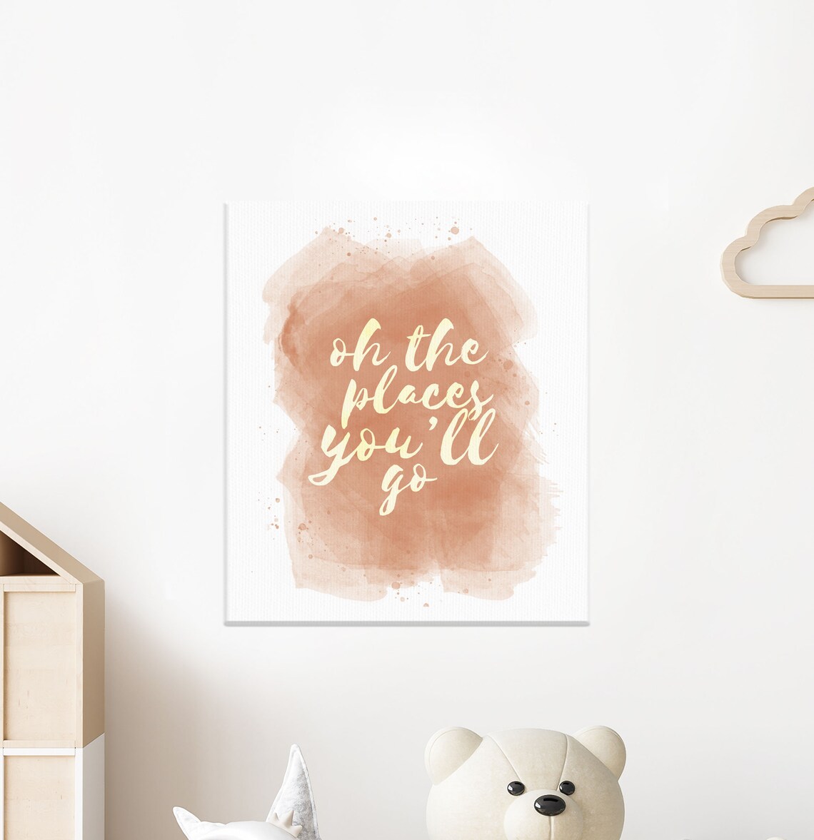 Oh The Places Youll Go Blush Watercolor Boho Nursery Quote Wall Art - Image 3