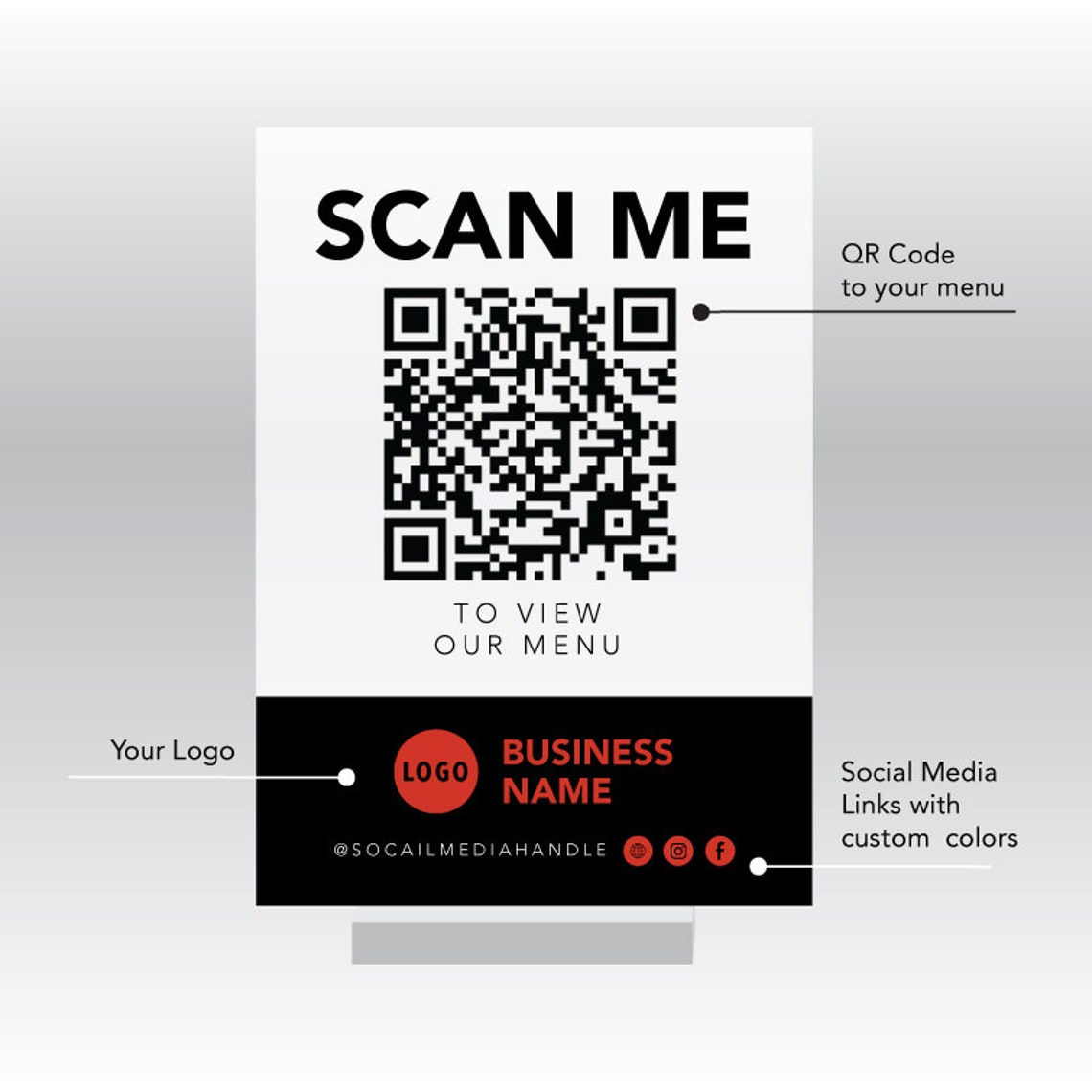 Scan Me QR Code Menu Custom Acrylic Business Display Restaurant Poster - Image 2