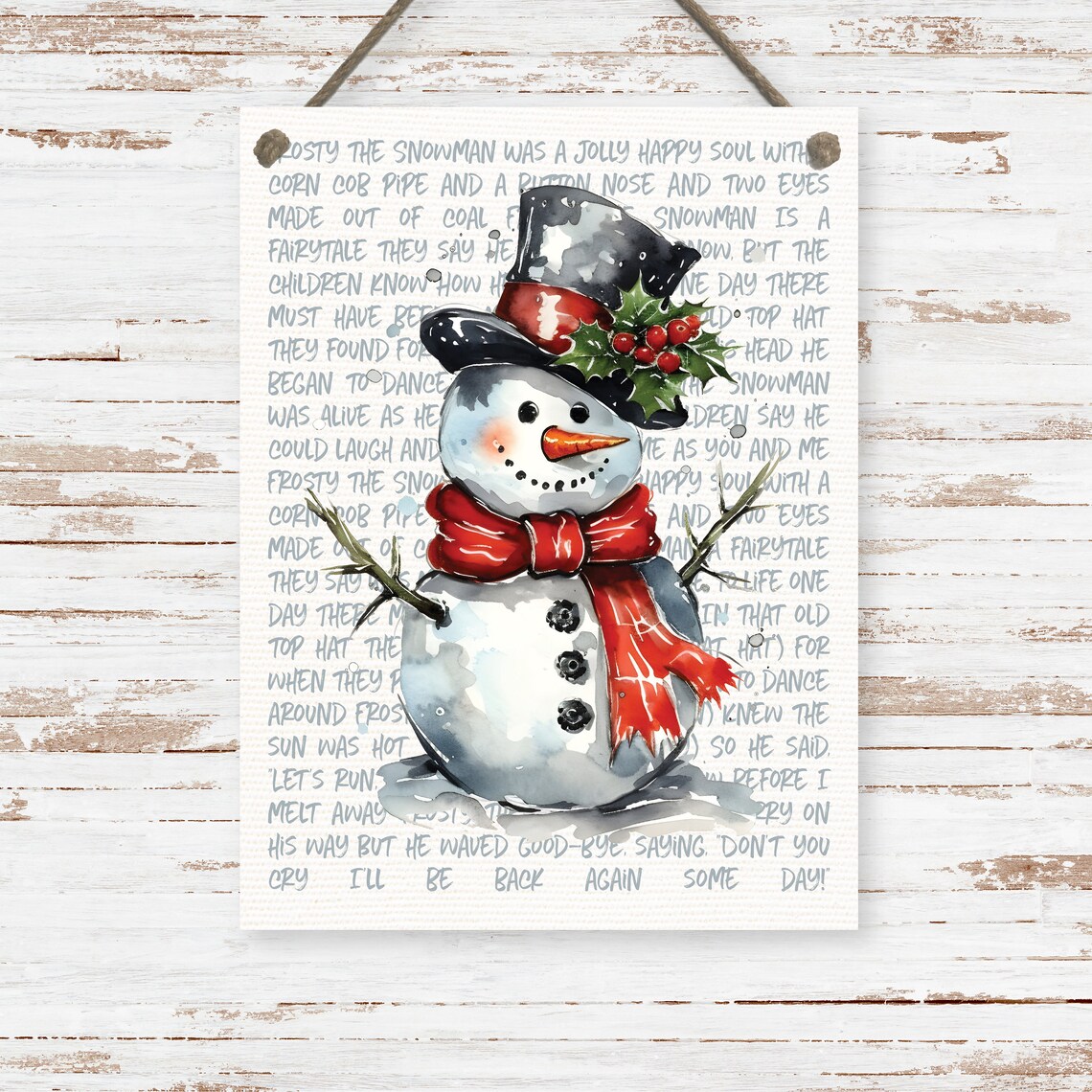 Frosty The Snowman Watercolor Christmas Song Lyrics Background Poster - Image 2