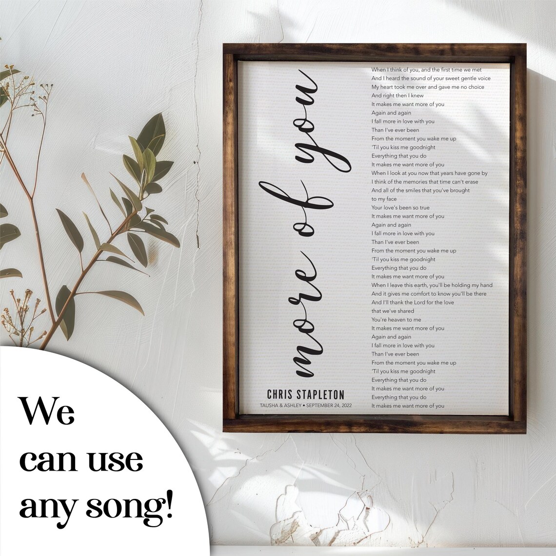 More of You Chris Stapleton Wedding Song Lyrics Custom Couple Poster