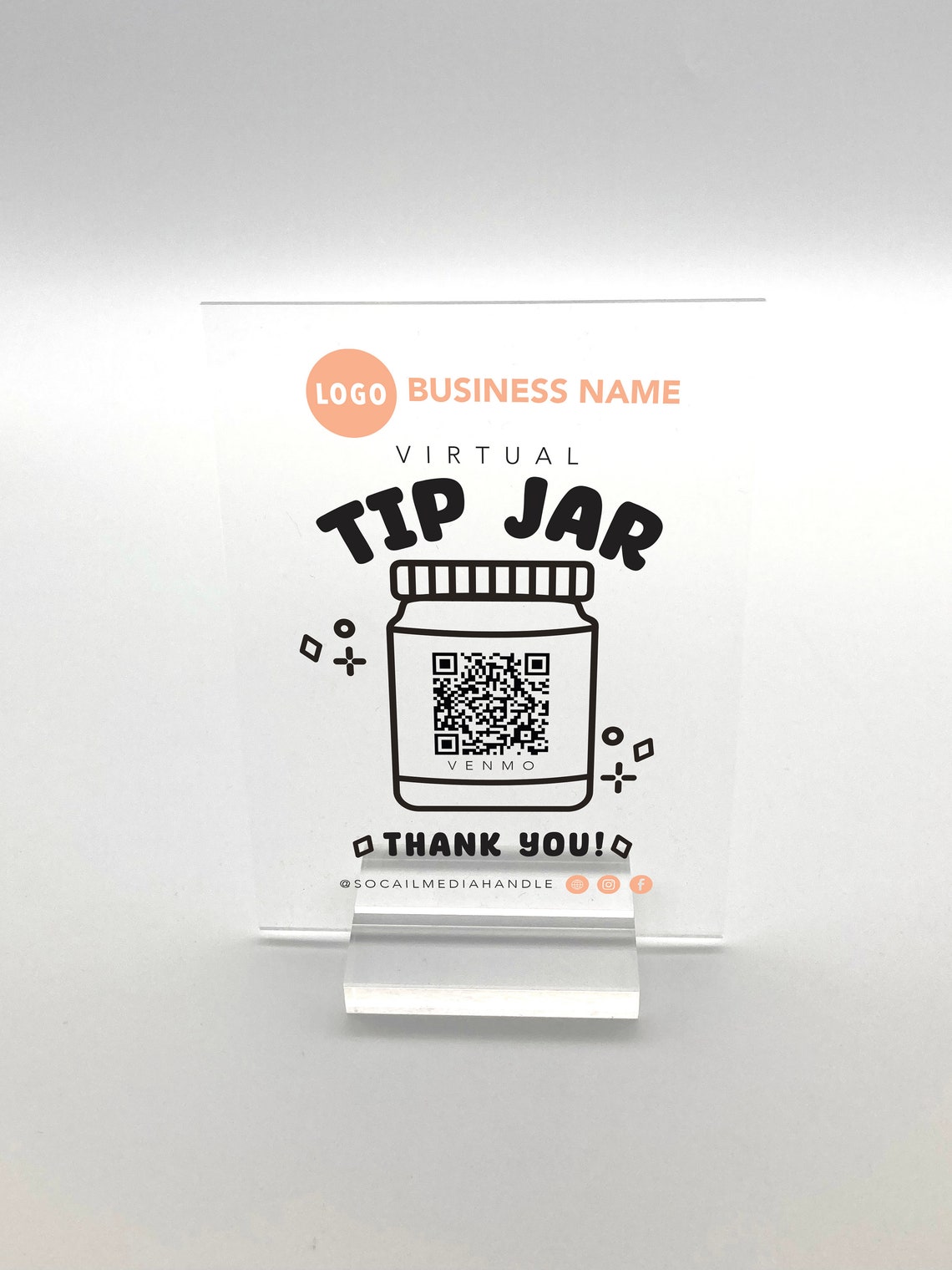 Custom Virtual Tip Jar QR Code Acrylic Business Thank You Sign Print - Image 3