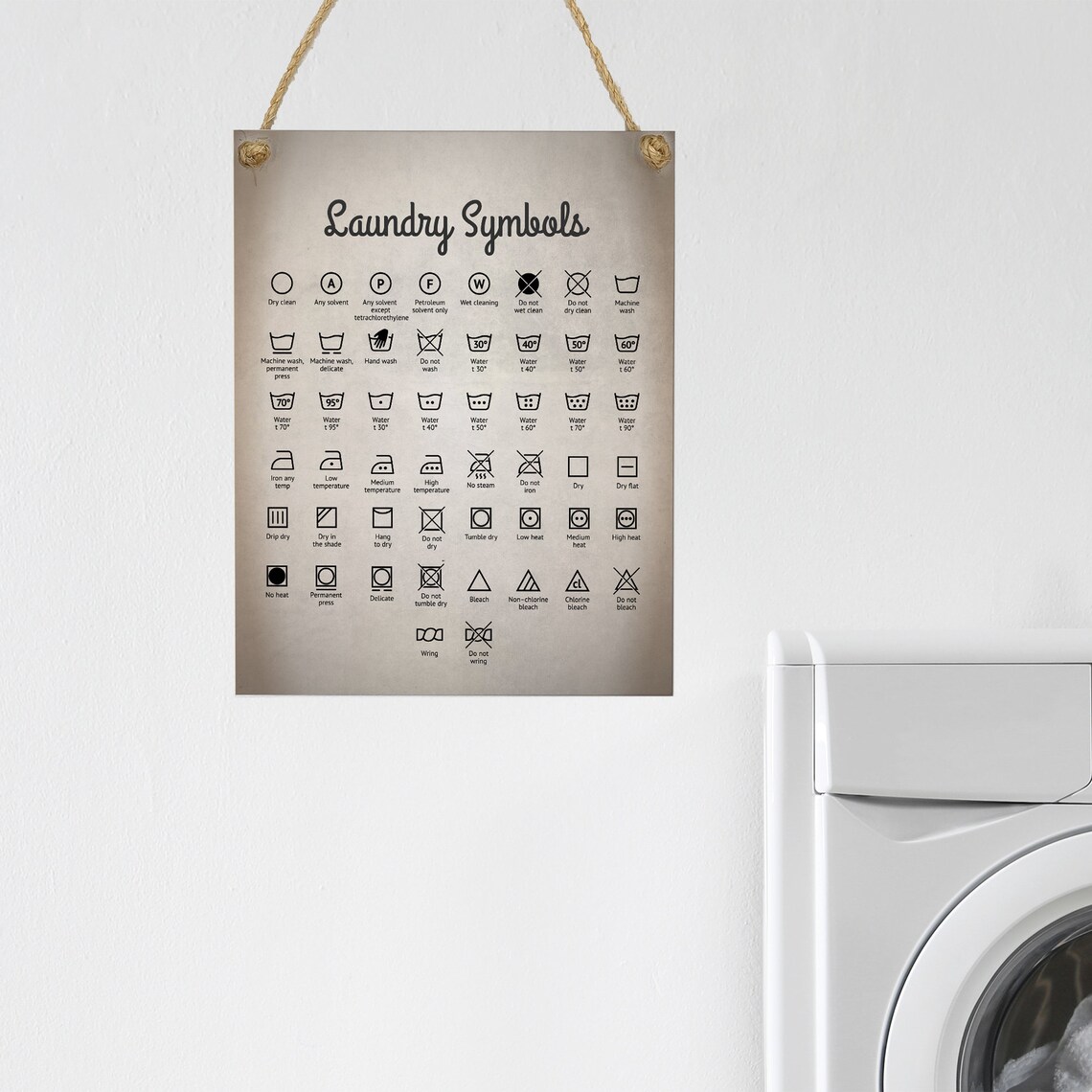 Laundry Room Symbols, Vintage Distressed Wash Print - Image 2