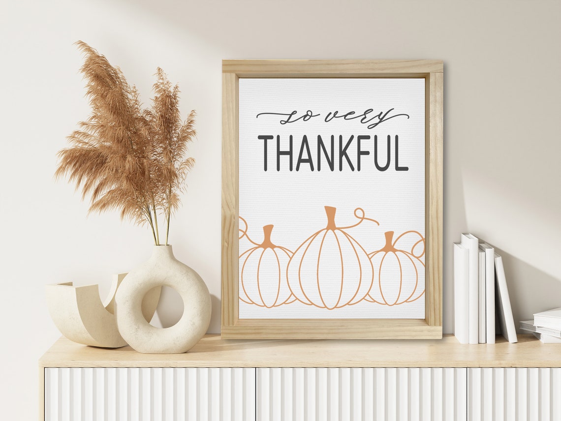So Very Thankful Orange Pumpkin Line Art Fall Farmhouse Poster - Image 3
