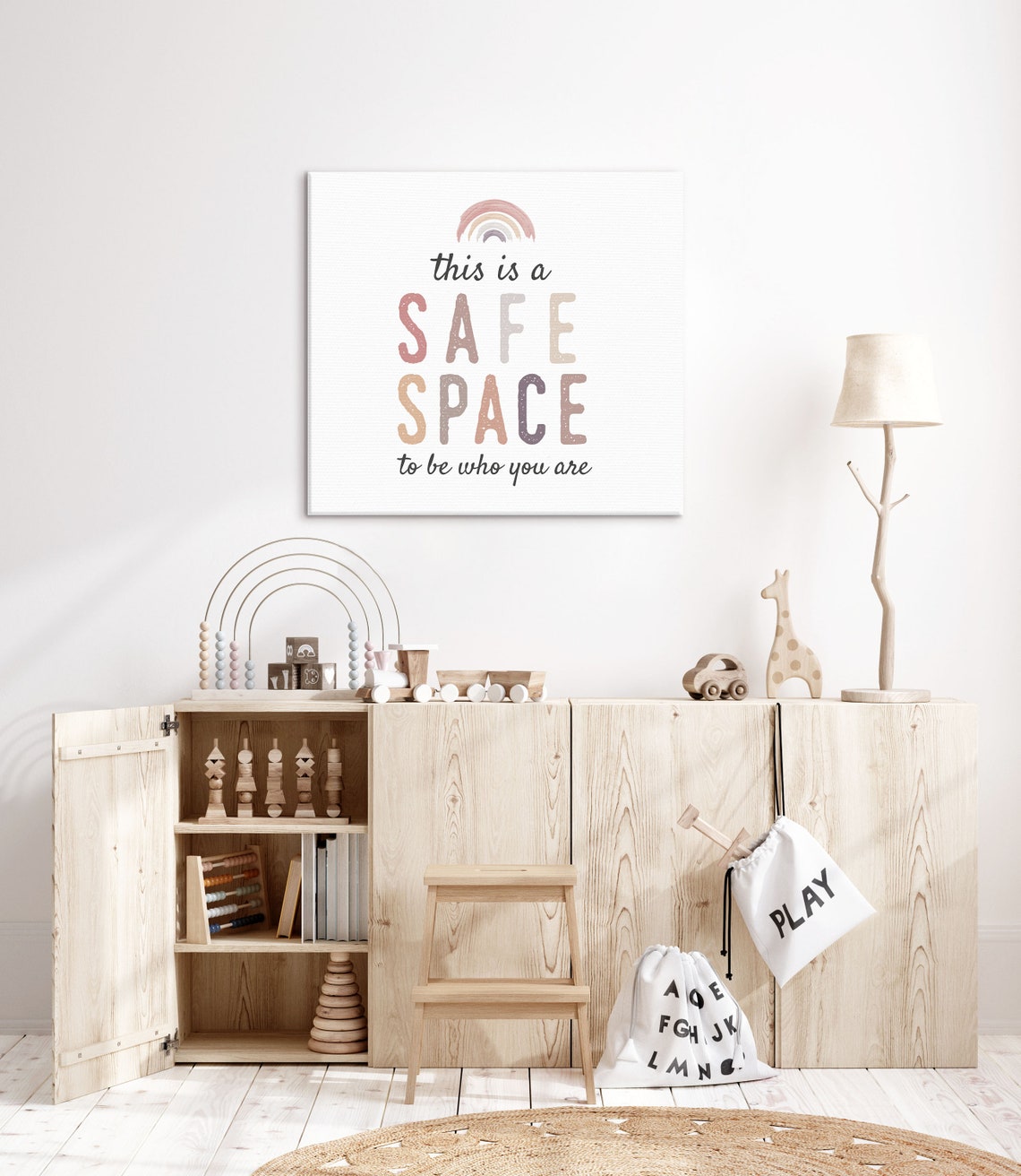 This Is a Safe Space Rainbow Kids Playroom Quote Wall Art Decor - Image 3