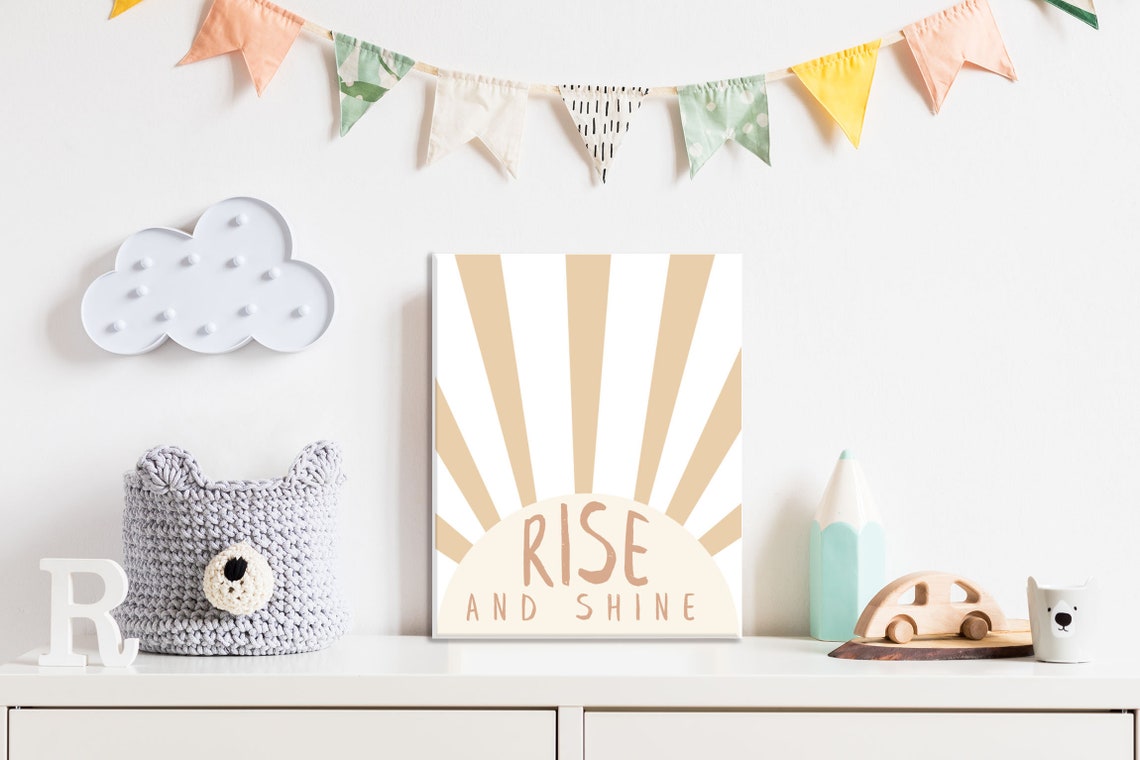 Rise and Shine Sunrise Boho Kids Neutral Nursery Room Poster - Image 3
