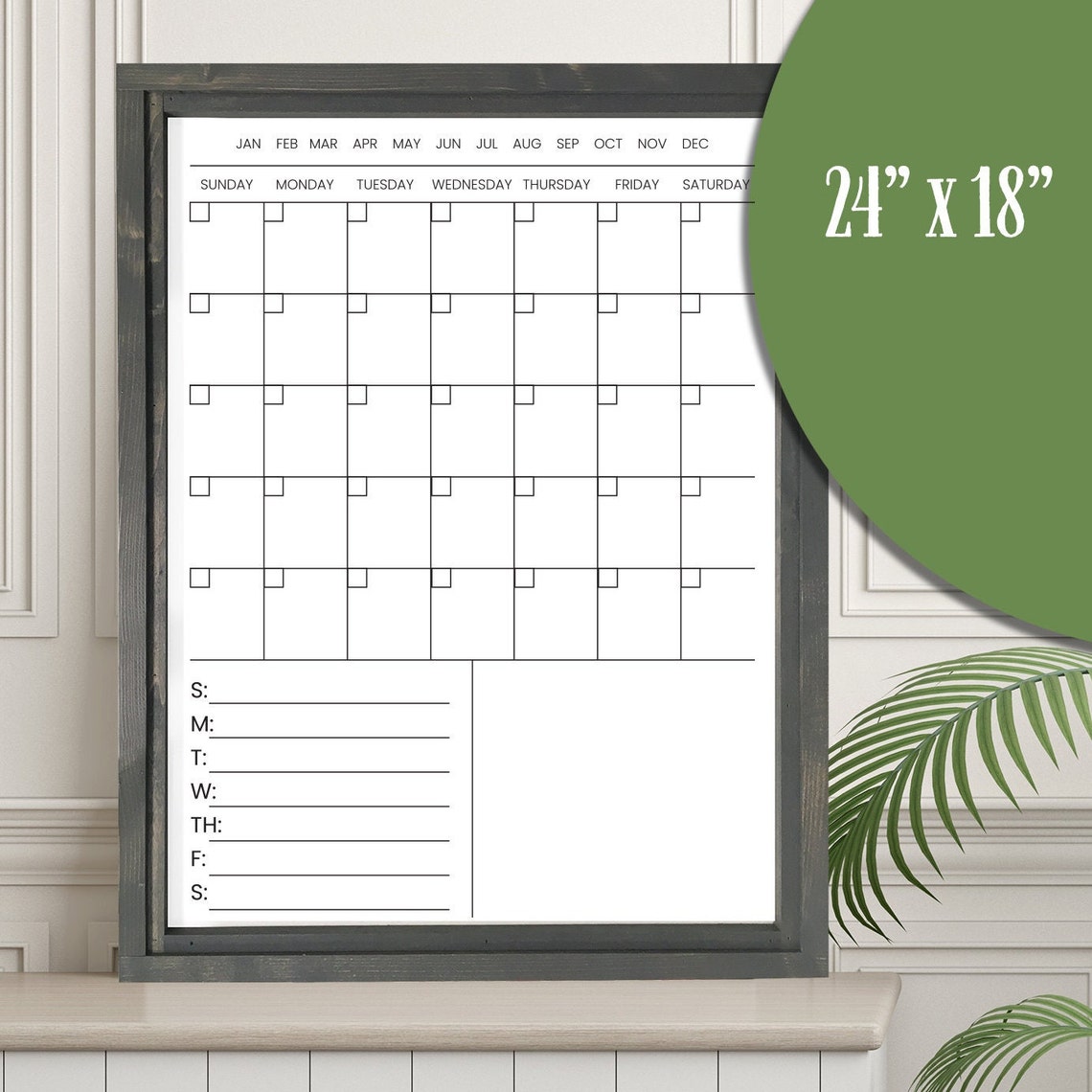 Dry Erase Monthly Calendar Board Wood Framed Family Organizer Wall Art - Image 3