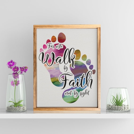 For We Walk By Faith Not By Sight Motivational Bible Verses Uplifting Religious Decor Inspiring Farmhouse Wall Signs Wood Framed