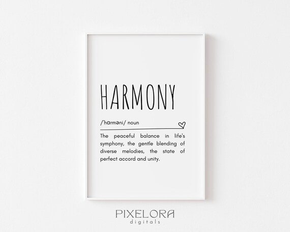 Harmony Definition Dictionary Style Inspirational Quote Wall Art