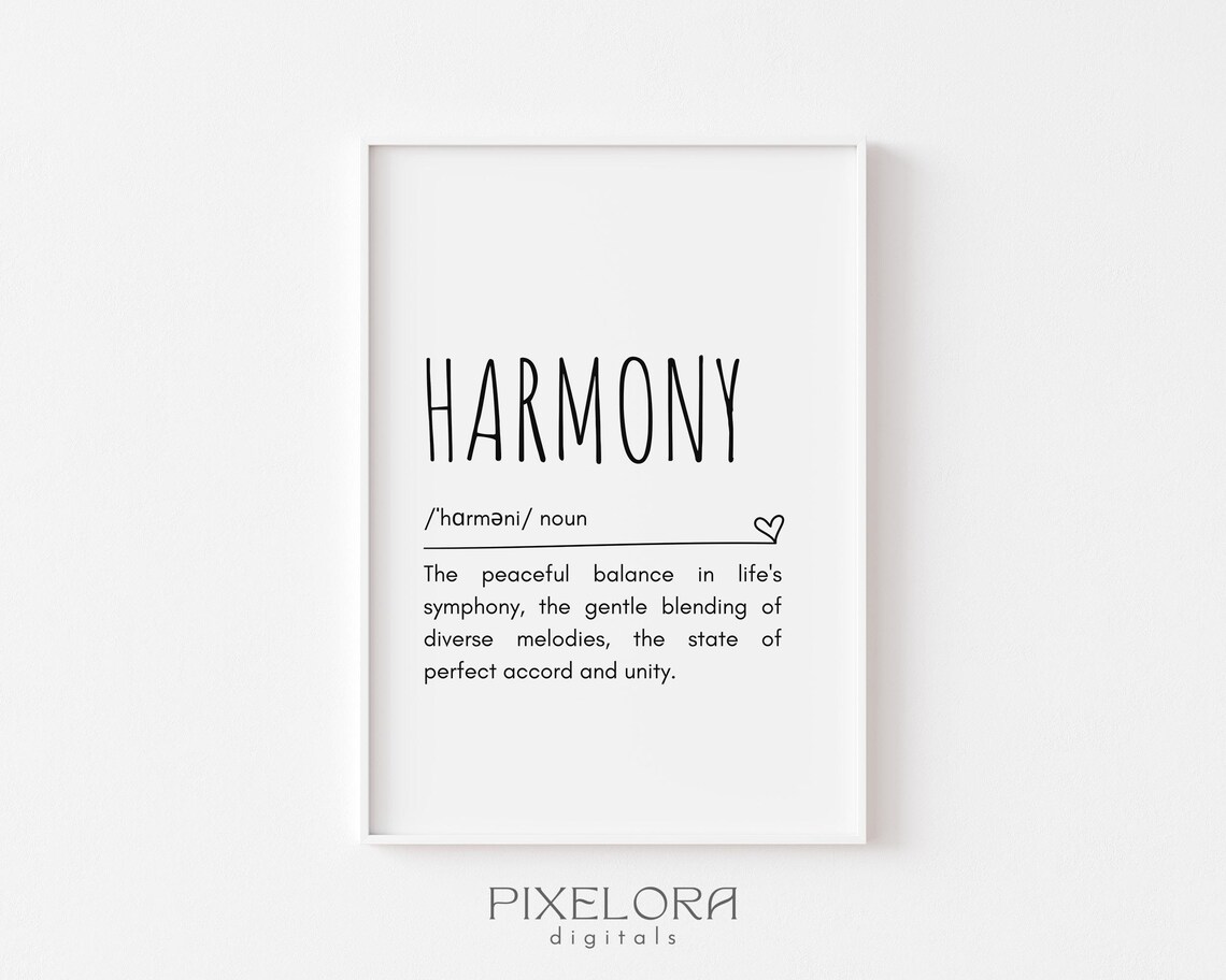 Harmony Definition Wall Art Inspirational Quote Motivational Poster Personal Growth Office Decor