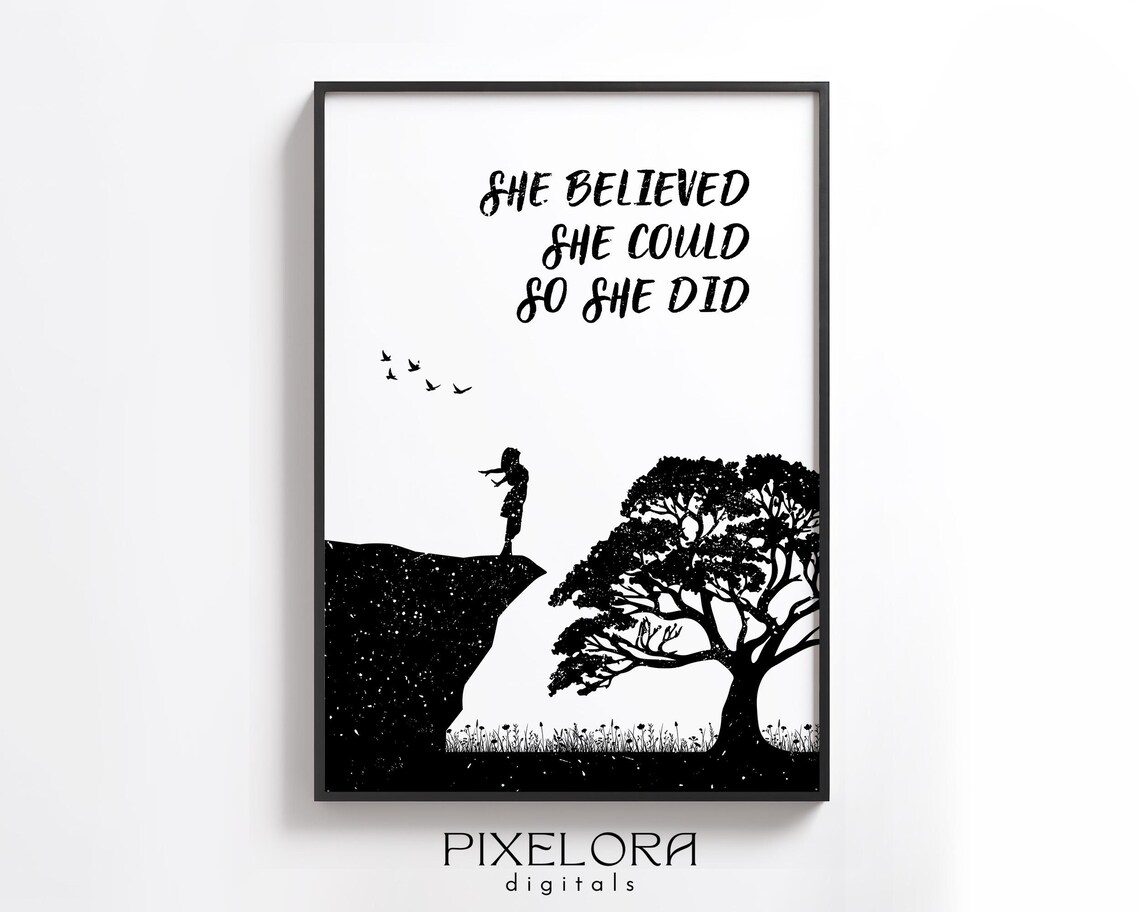 She Believed Could Motivational Wall Art Inspirational Poster Encouraging Quote Office Decor