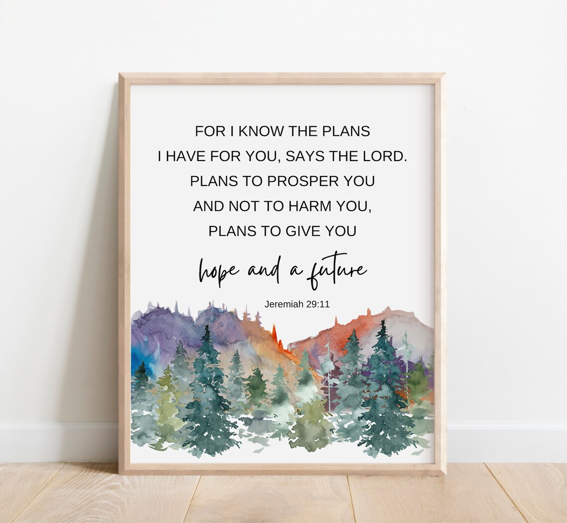 Jeremiah 29:11 Hope and a Future Pine Mountain Watercolor Scripture Print