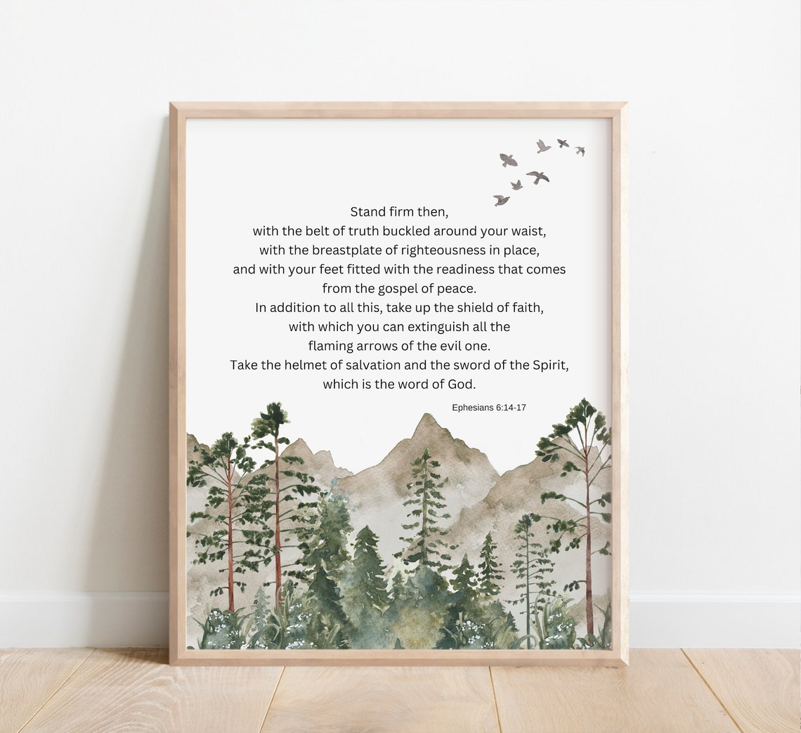 Stand Firm Armor Of God Ephesians 6 Watercolor Mountain Print