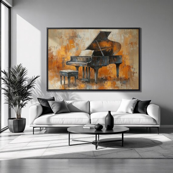 Grand Piano Stool Fiery Orange Abstract Musical Instrument Landscape Poster
