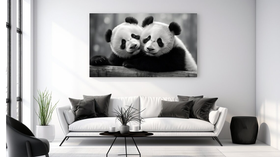 Two Baby Pandas Black And White Cute Panda Pair Animal Wall Art Poster