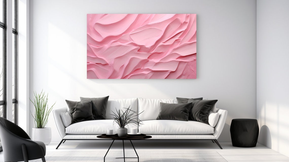 Pink 3D Textured Wave Abstract Fabric Pleats Modern Wall Art