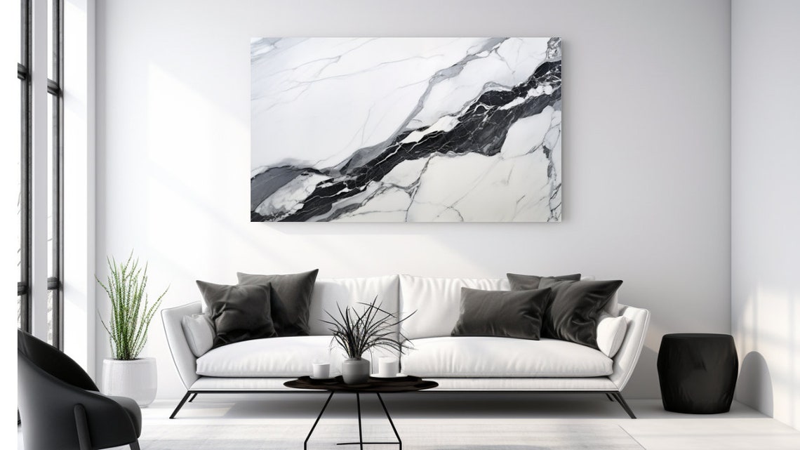 Black White Marble Texture Abstract Stone Luxury Modern Wall Art Print