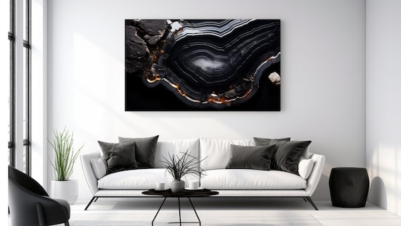 Abstract Black Crystal Gem Stone Print Home Decor Wall Art Wall Art Gift Room Decor Design Ready To Hang