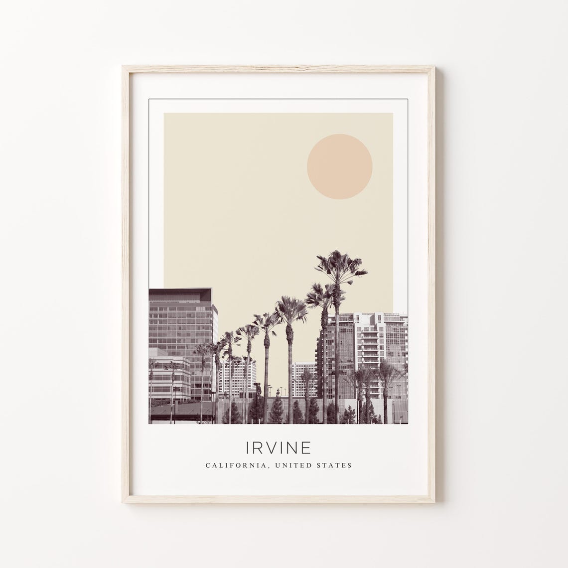 Irvine California Palm Lined Towers Minimalist Travel Poster