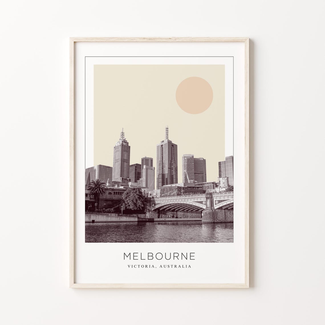 Melbourne Victoria Yarra River Skyline Minimalist Travel Poster