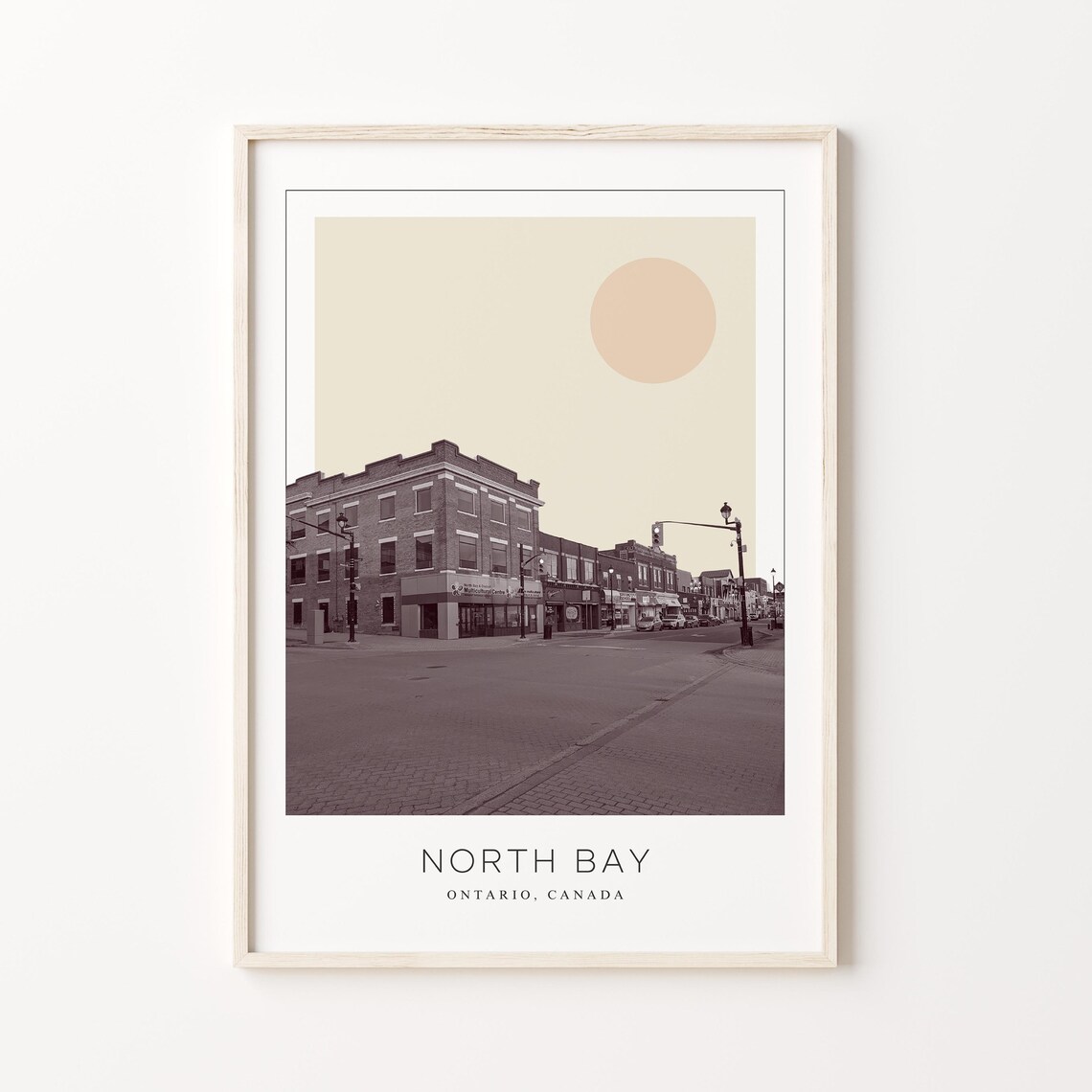 North Bay Ontario Historic Downtown Minimalist Sun Travel Poster