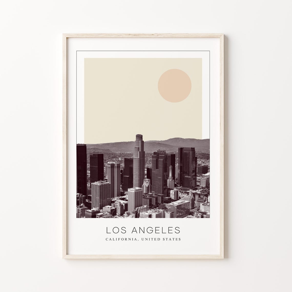 Los Angeles Downtown Skyline Mountains Minimalist Travel Poster