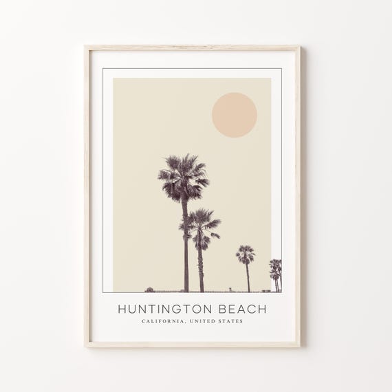 Huntington Beach Travel Poster, Minimalist Art Print