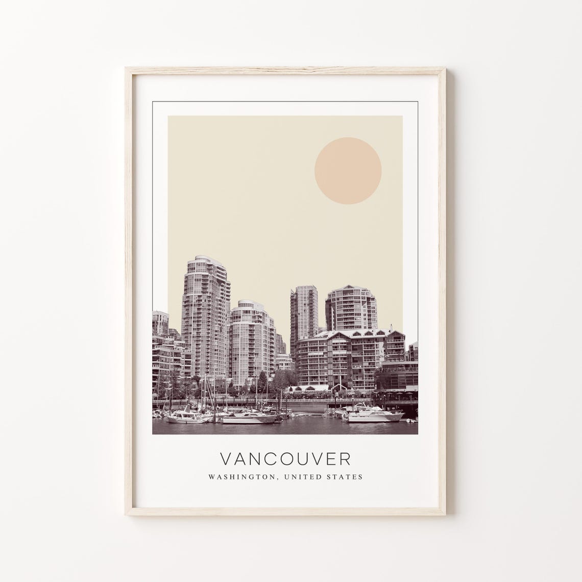 Vancouver Washington Waterfront Marina Minimalist Travel Poster