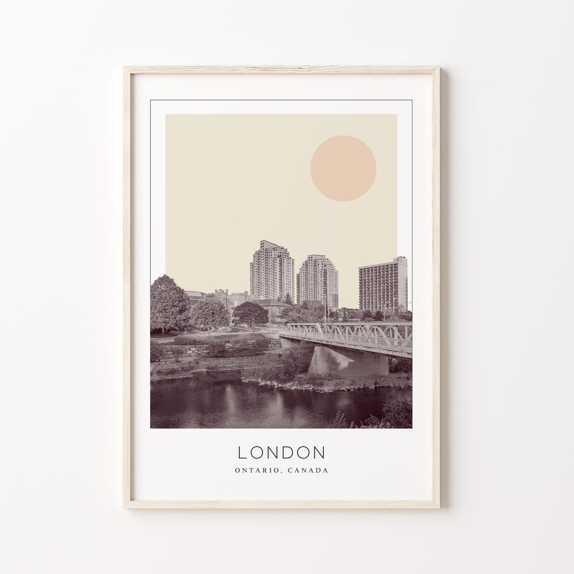 London Ontario River Bridge Skyline Minimalist Travel Poster
