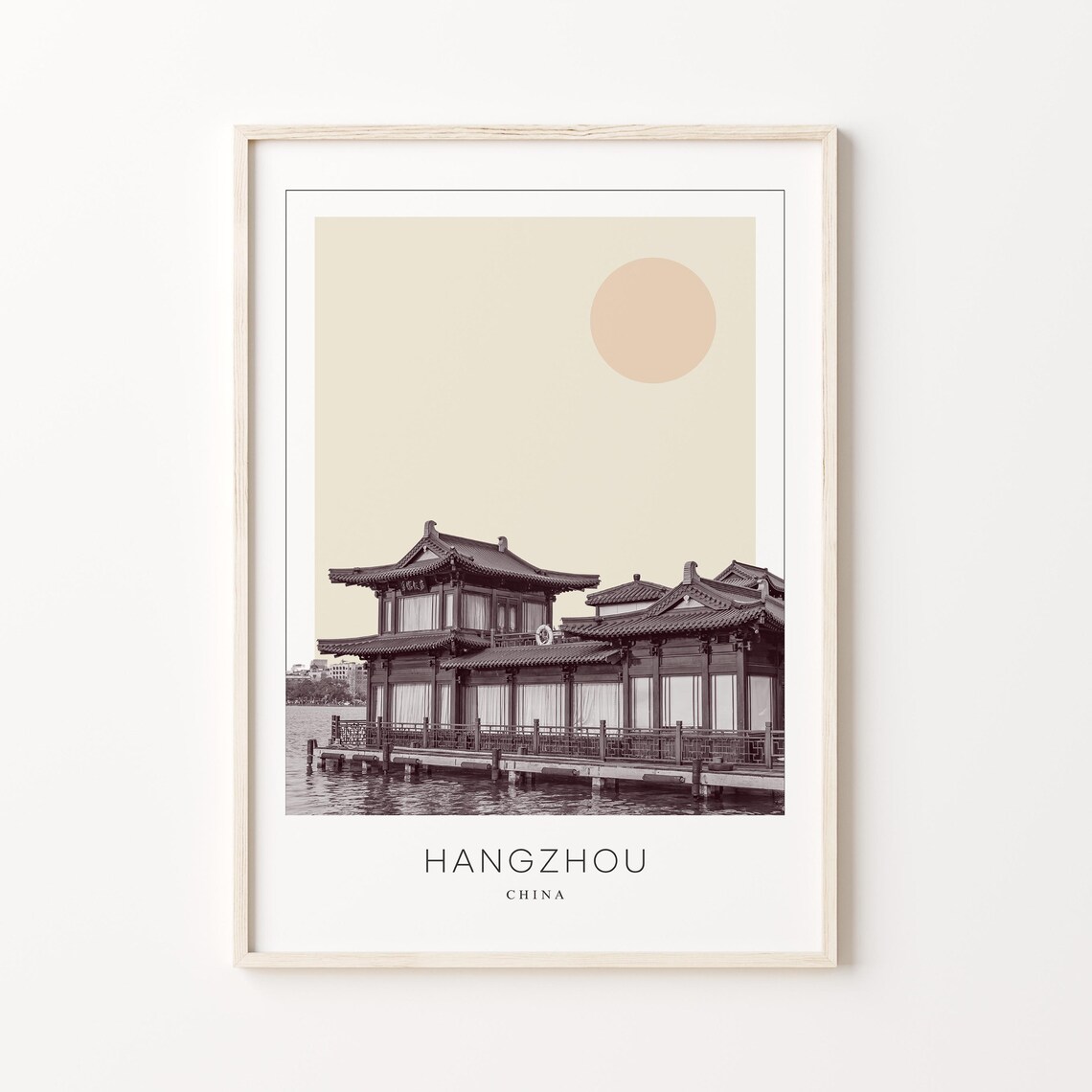Hangzhou West Lake Pagoda Minimalist China Travel Photo Poster