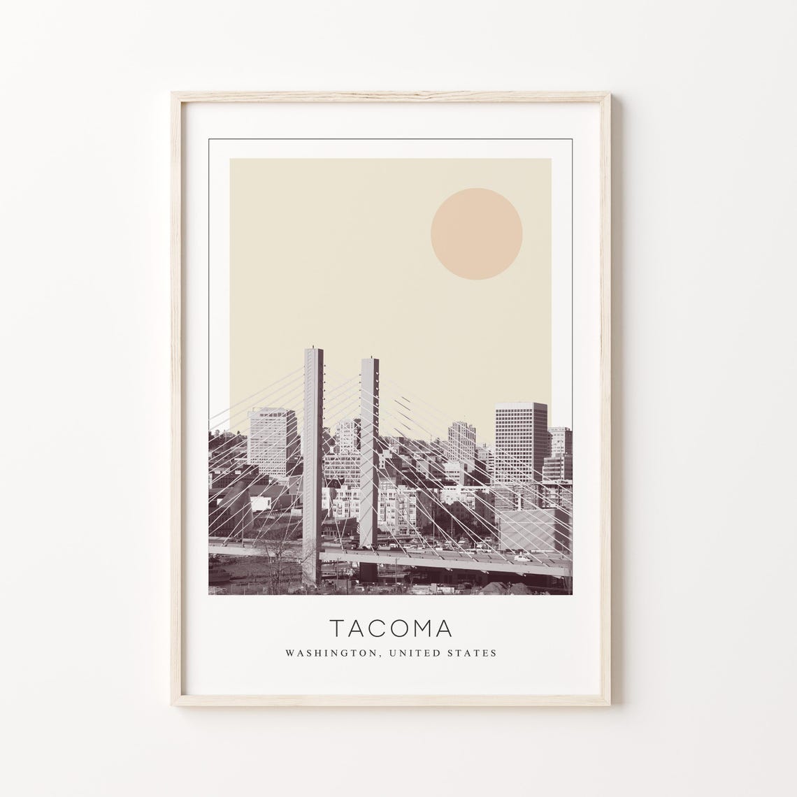 Tacoma Cable Stayed Bridge Skyline Minimalist Washington Travel Poster