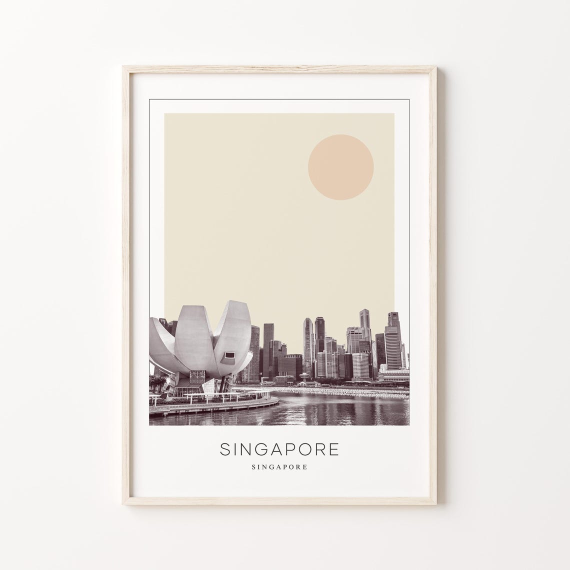 Singapore Skyline with ArtScience Museum Minimalist Travel Poster