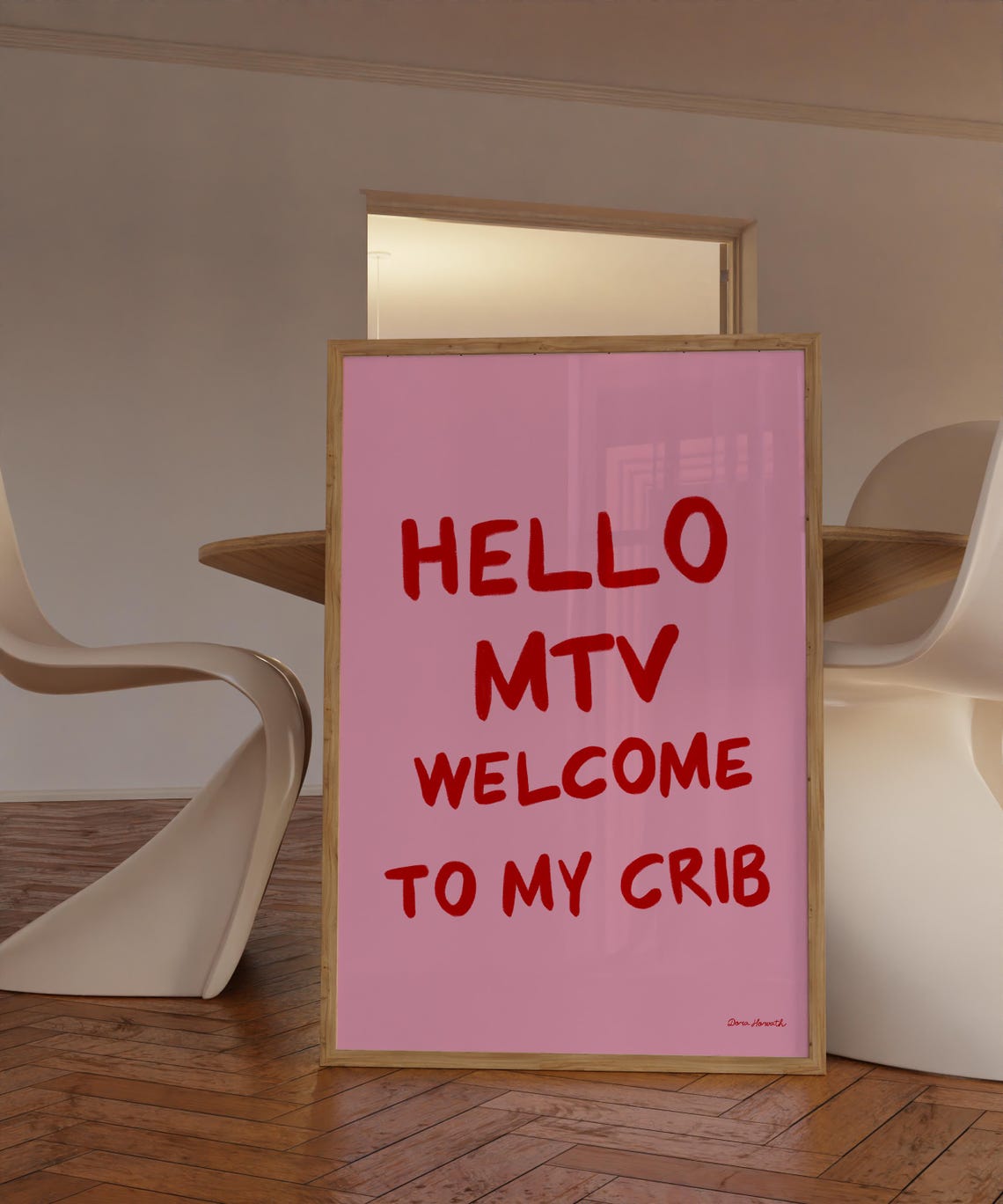 Hello MTV Welcome to My Crib Pink Retro Typography Wall Poster - Image 4