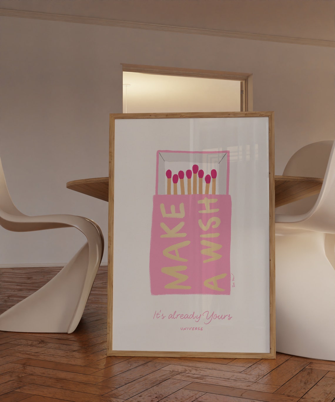 Sweet Make A Wish Pink Matchbox Manifestation Typography Poster - Image 3