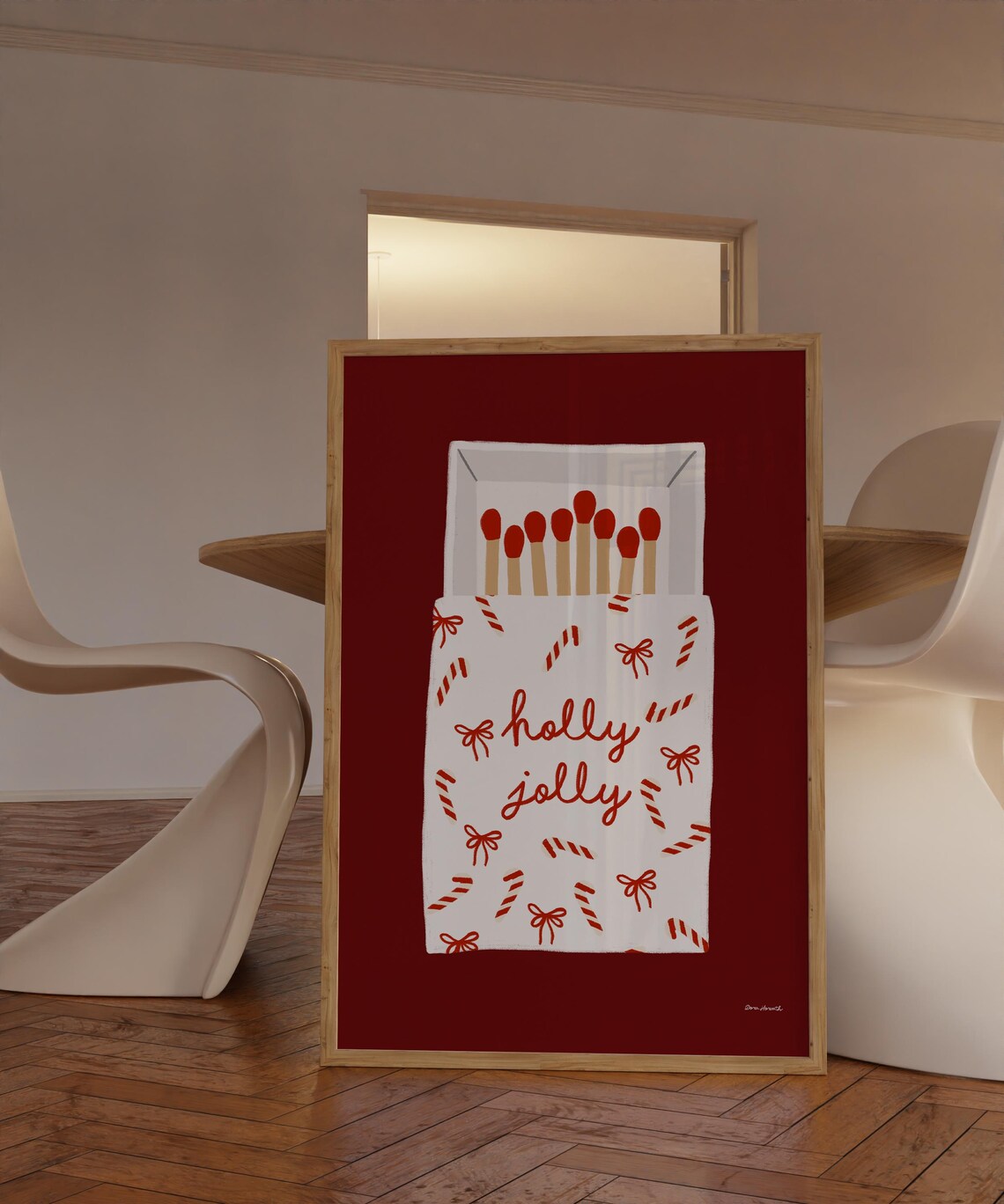 Holly Jolly Candy Cane Bows Matchbox Vintage Christmas Red Poster - Image 2