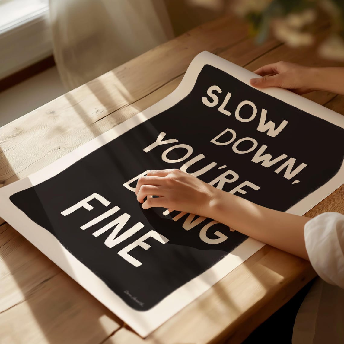 Slow Down You Are Doing Fine Black Bold Motivational Typography Poster - Image 4