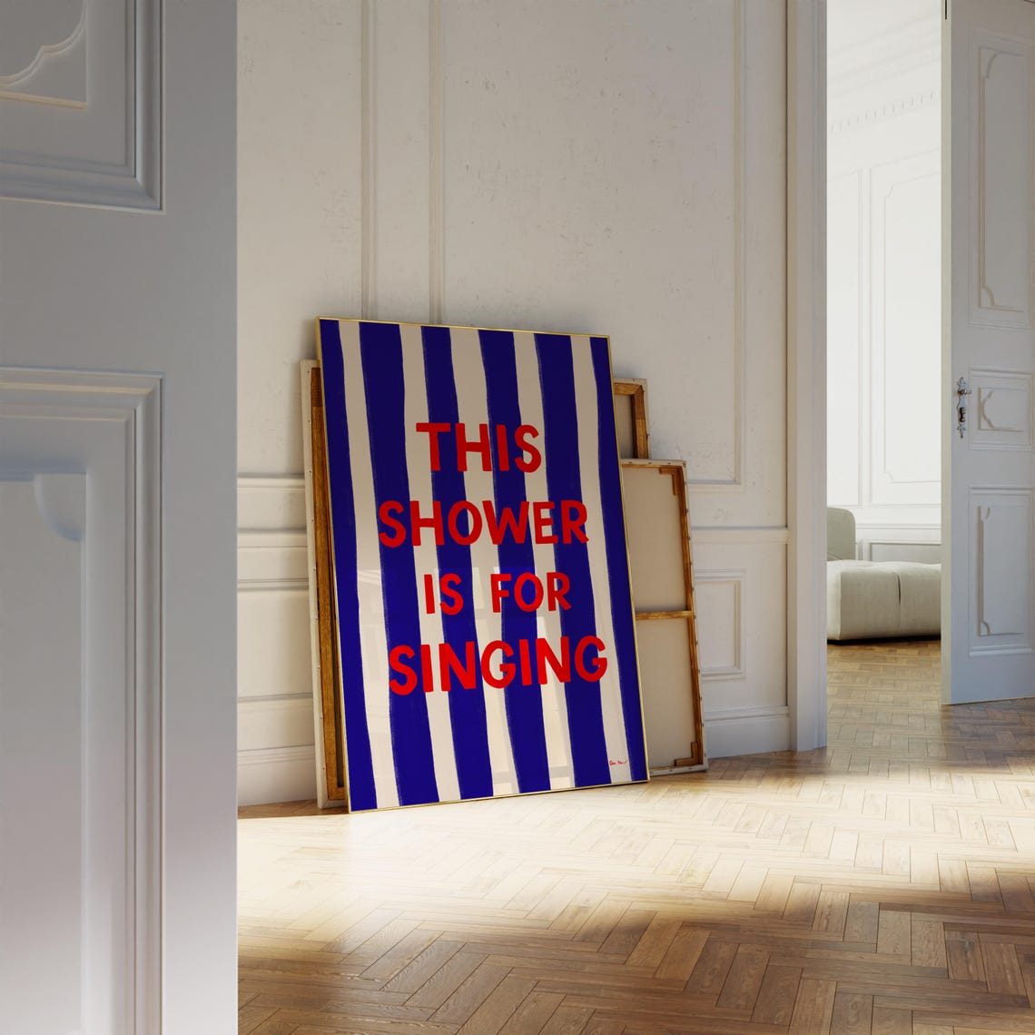 This Shower Is For Singing Blue Striped Bathroom Funny Poster - Image 2