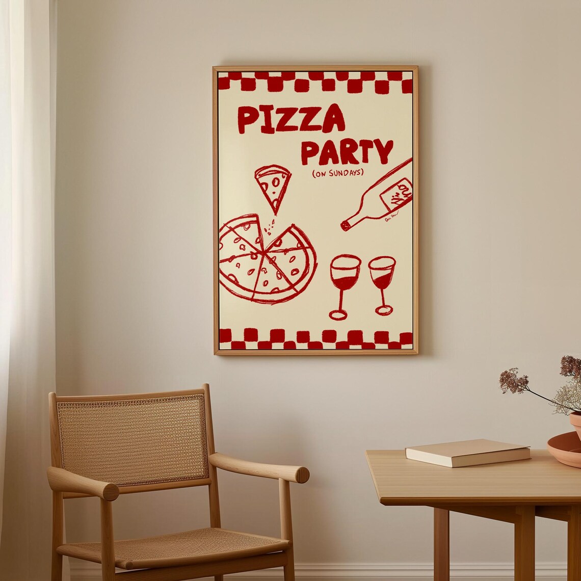 Pizza Party On Sundays Red Retro Kitchen Food Fun Art Poster - Image 3