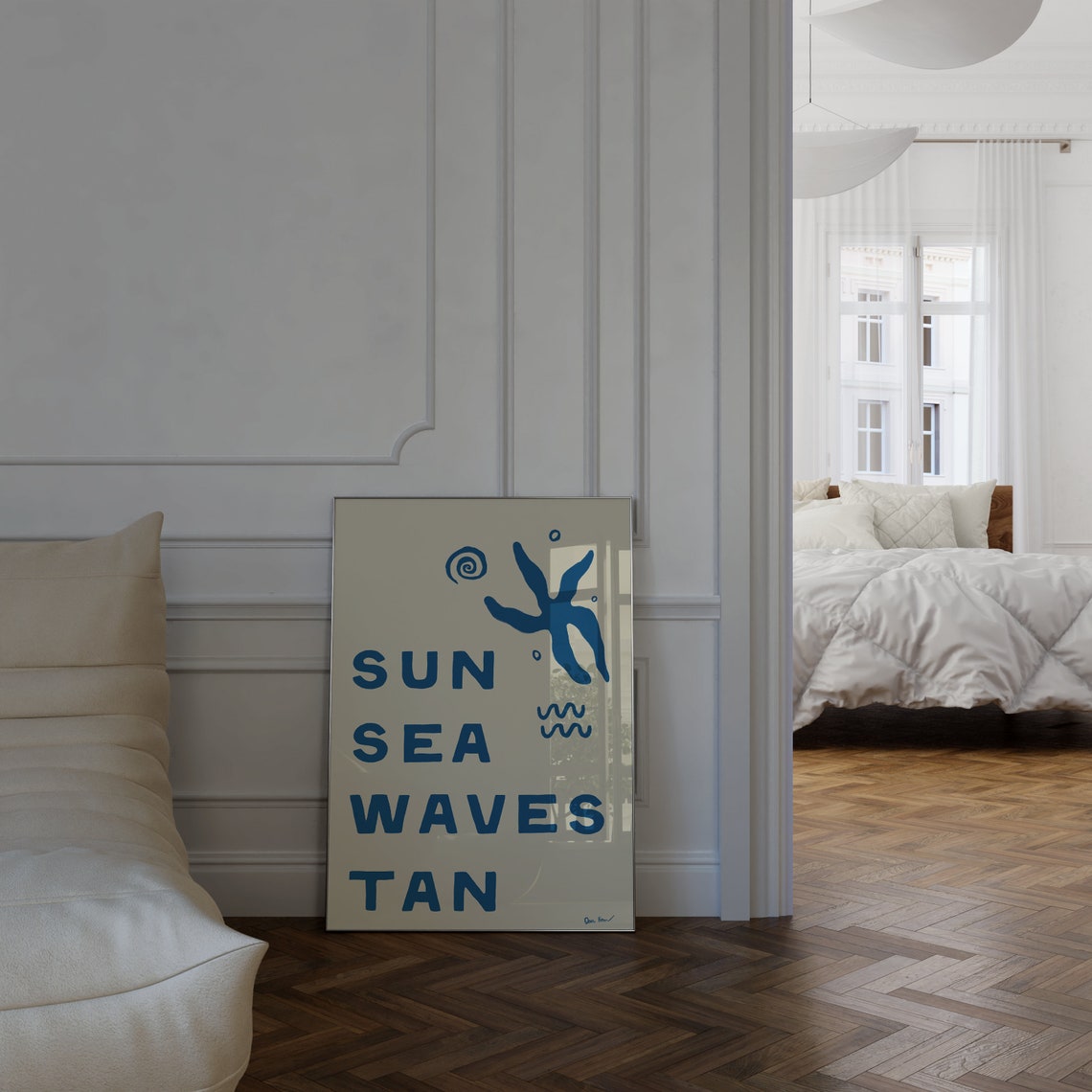 Sun Sea Waves Tan Blue Starfish Beach Typography Coastal Poster - Image 4