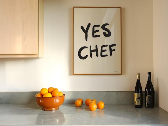 Yes Chef Bold Black Hand Lettered Typography Kitchen Chef Poster