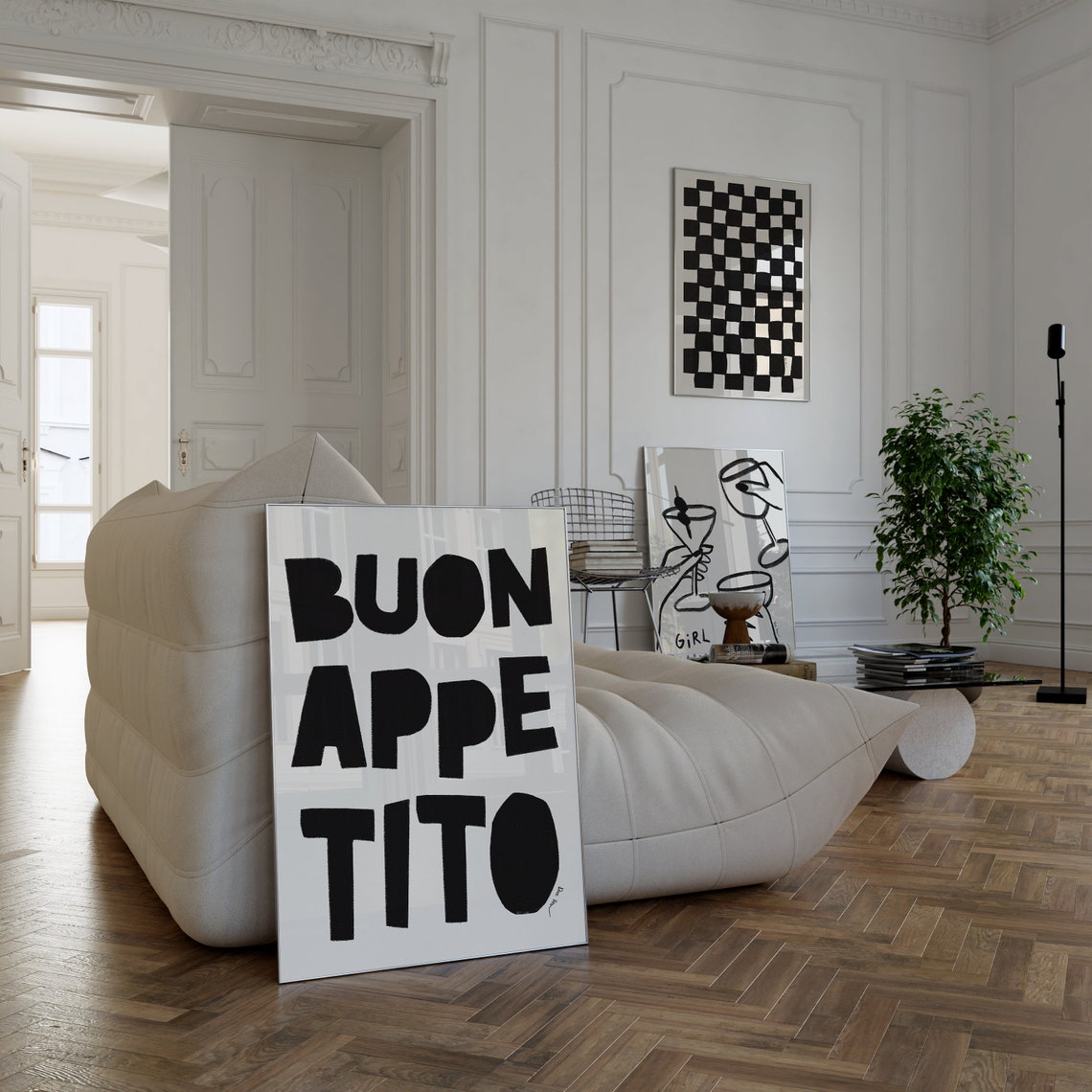 Buon Appetito Bold Chunky Black Lettering Italian Kitchen Poster - Image 2