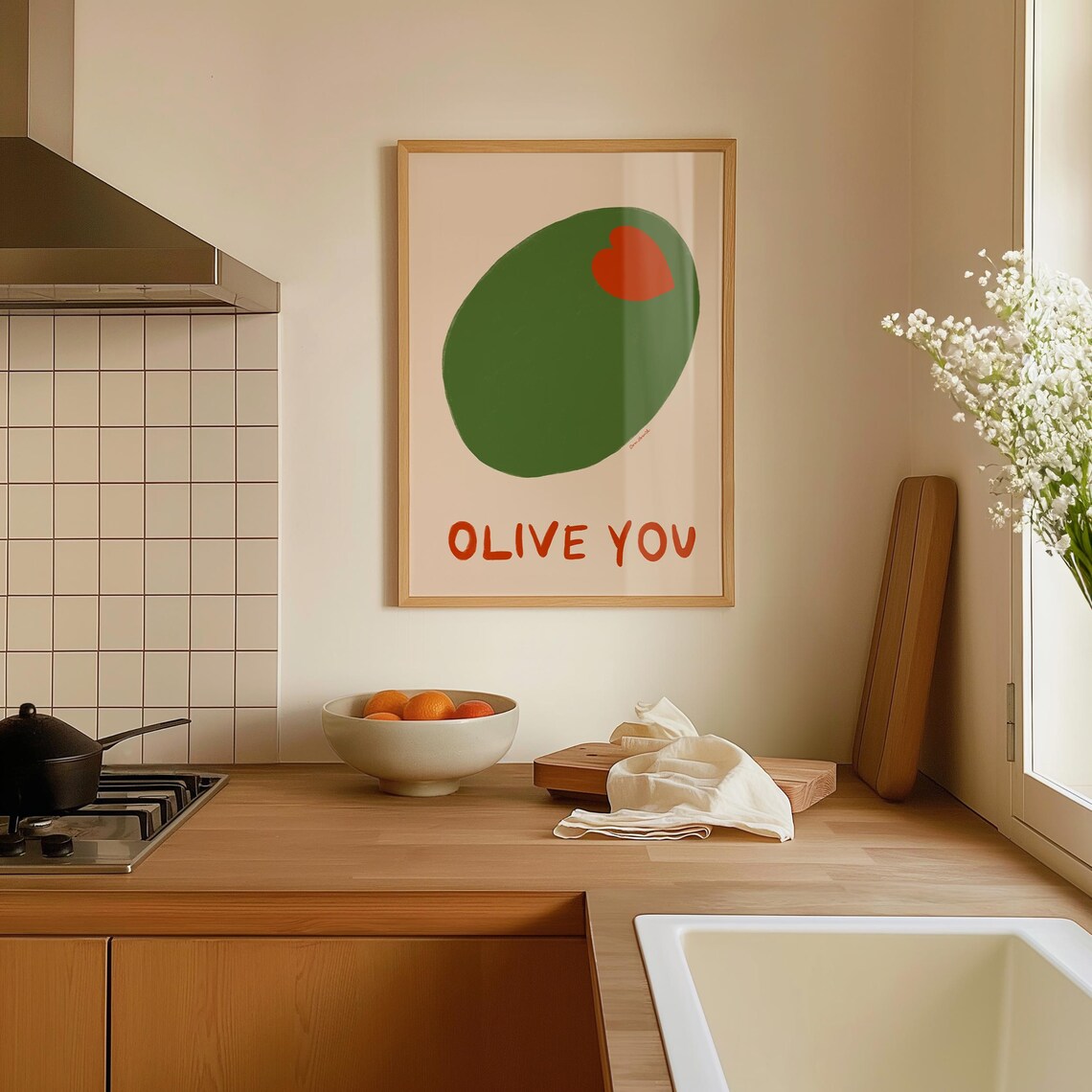 Olive You Cute Green Olive Pun Funny Kitchen Foodie Wall Poster - Image 4