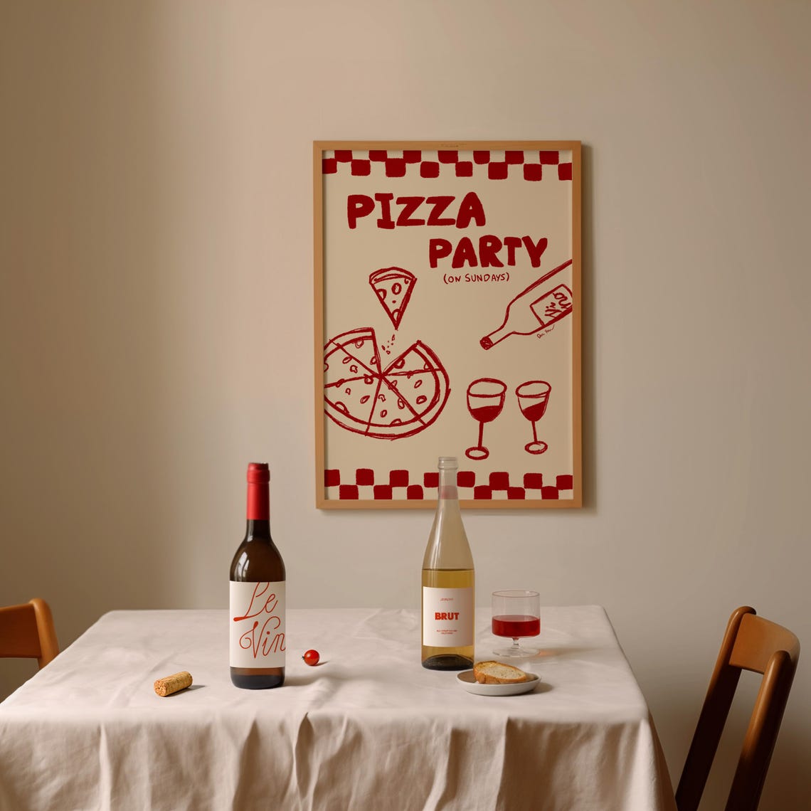 Pizza Party On Sundays Red Retro Kitchen Food Fun Art Poster - Image 2