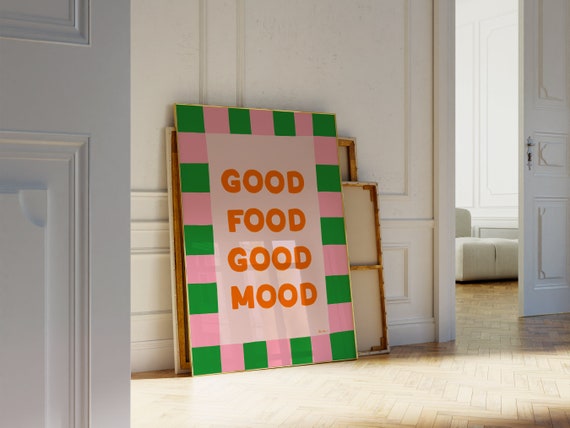 Good Food Good Mood Wall Art Modern Kitchen Art Maximalist Kitchen Print Trendy Dining Room Poster Cute Kitchen Decor Pink Food Poster