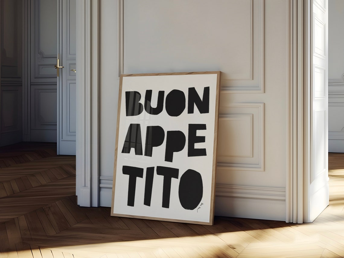 Buon Appetito Bold Chunky Black Lettering Italian Kitchen Poster