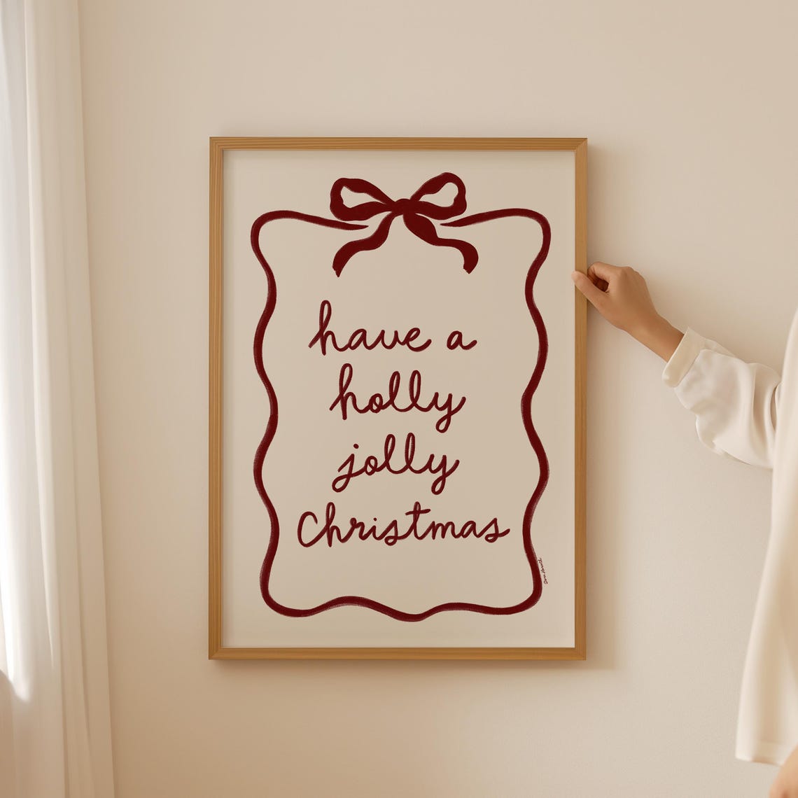 Have a Holly Jolly Christmas Red Script Bow Ribbon Art Poster