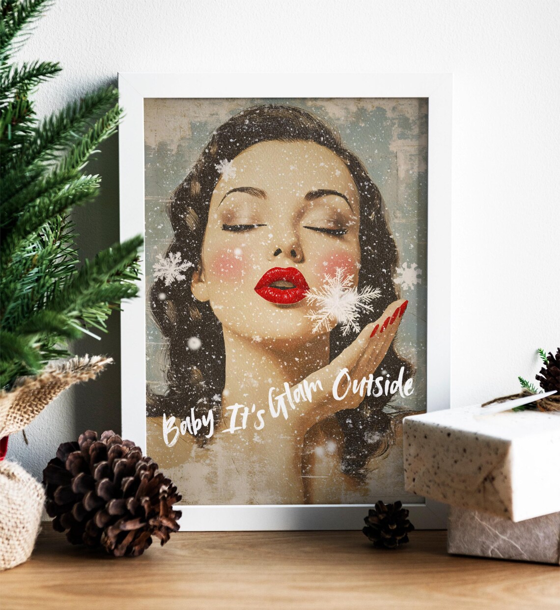 Baby Its Glam Outside Retro Winter Glamour Snowflake Art Poster - Image 3