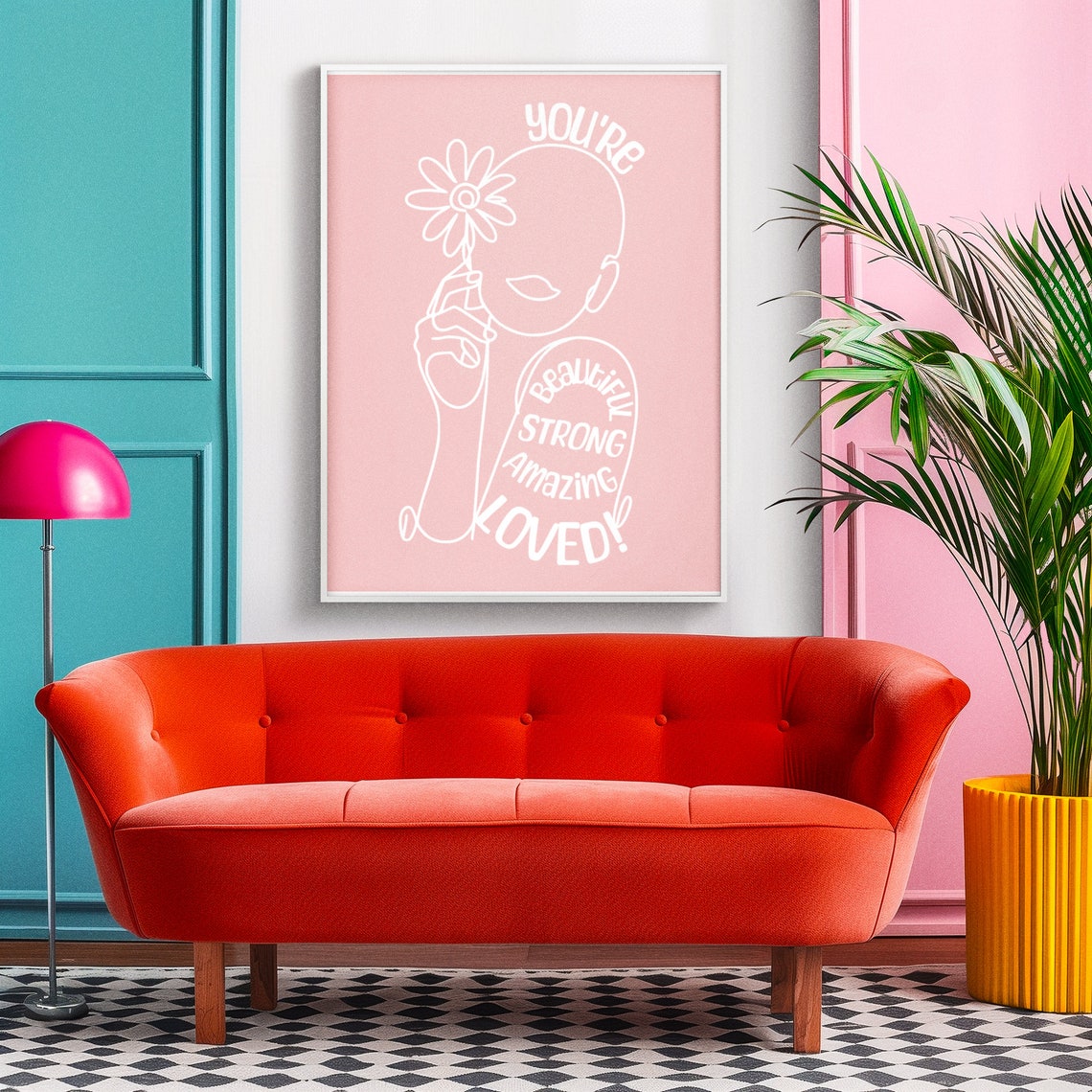 You Are Loved Beautiful Strong Amazing Line Art Affirmation Poster - Image 4