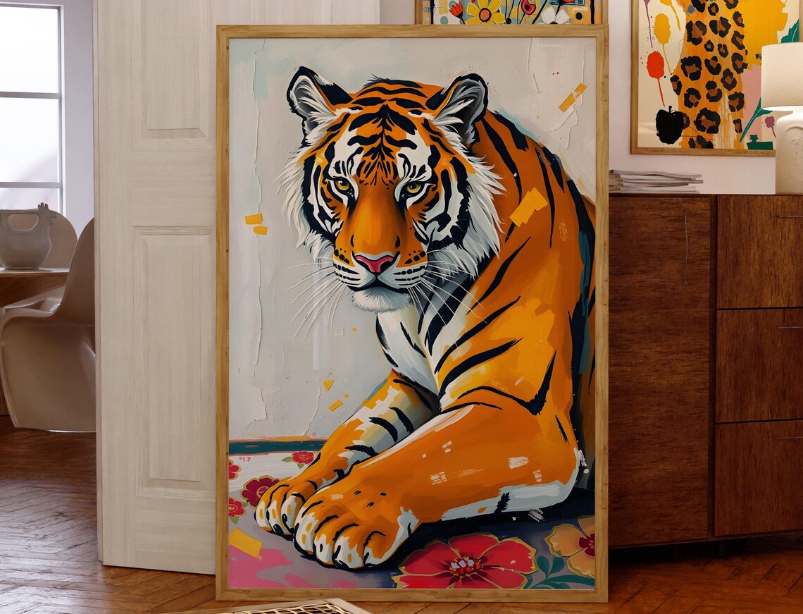 Bold Orange Tiger Portrait Vibrant Painterly Wildlife Art Poster