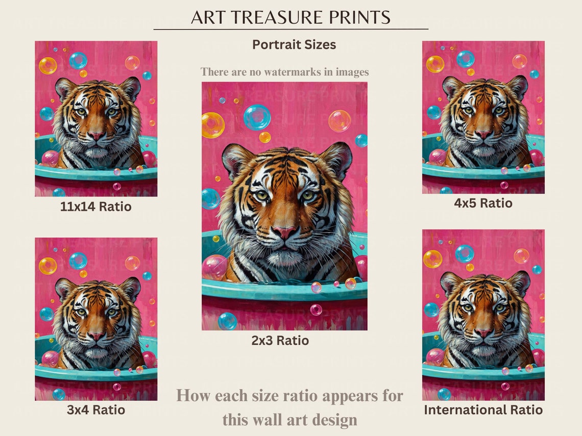 Funny Tiger Relaxing In A Turquoise Bathtub With Bubbles Poster - Image 2